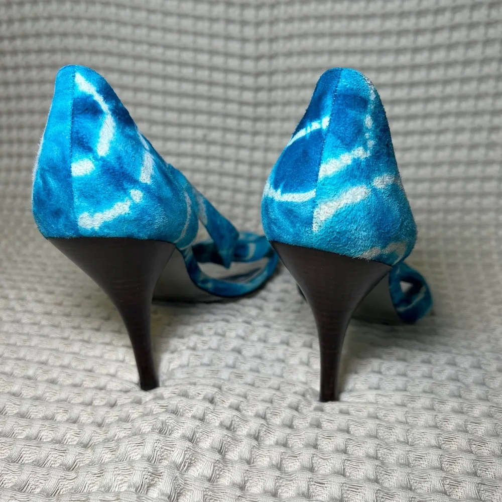CARLOS BY CARLOS‎ SANTANA Blue Tie Dye 80s Bow Stiletto Heels Women's Size 10M